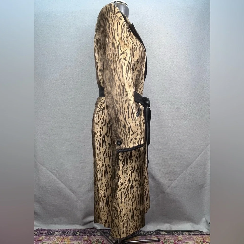 DESIGNER JAVIER SIMORRA BARCELONA COAT BUTTON UP Cheetah Print WAIST BELT SIZE 8 - Picture 6 of 10
